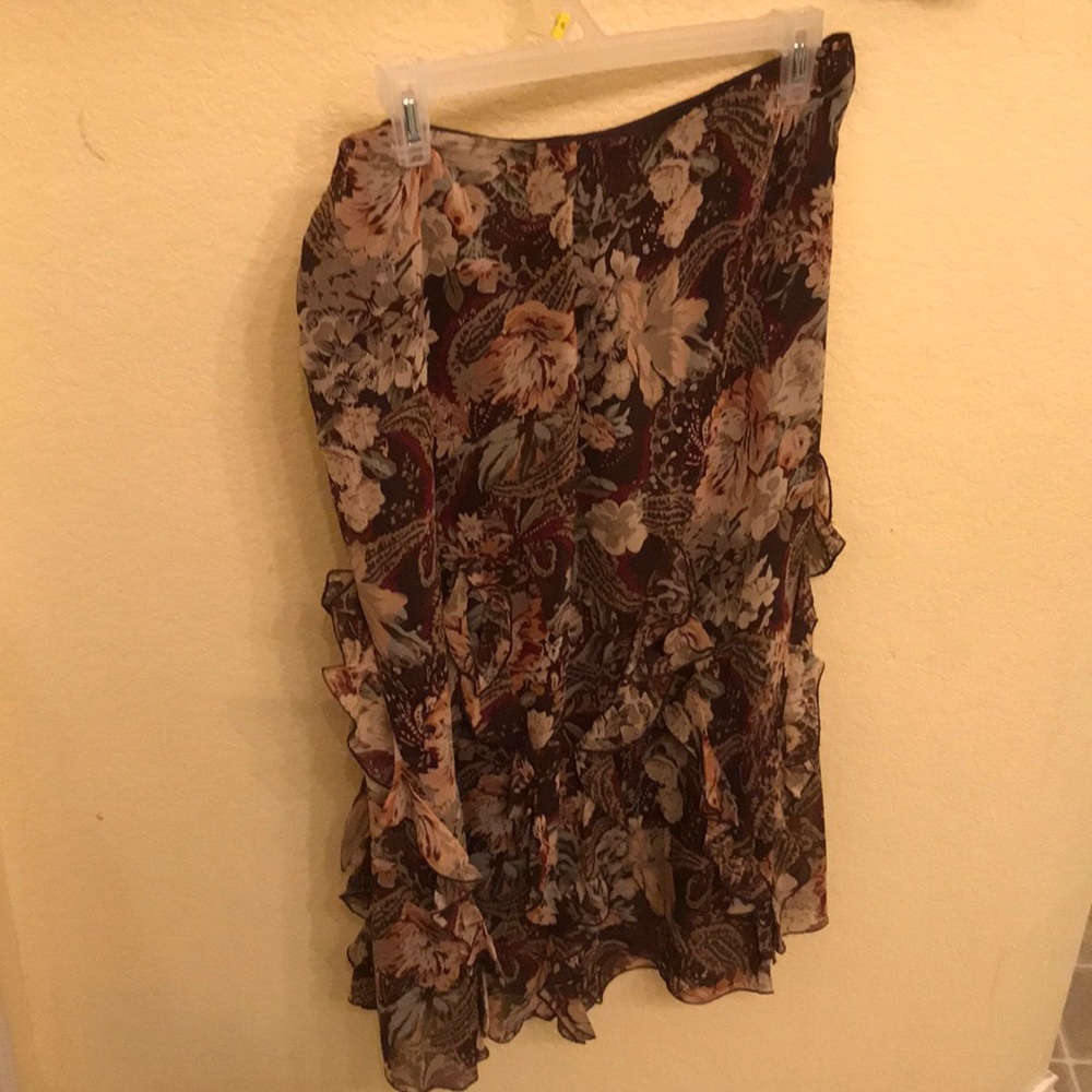 Brown floral skirt ruffles on sides
